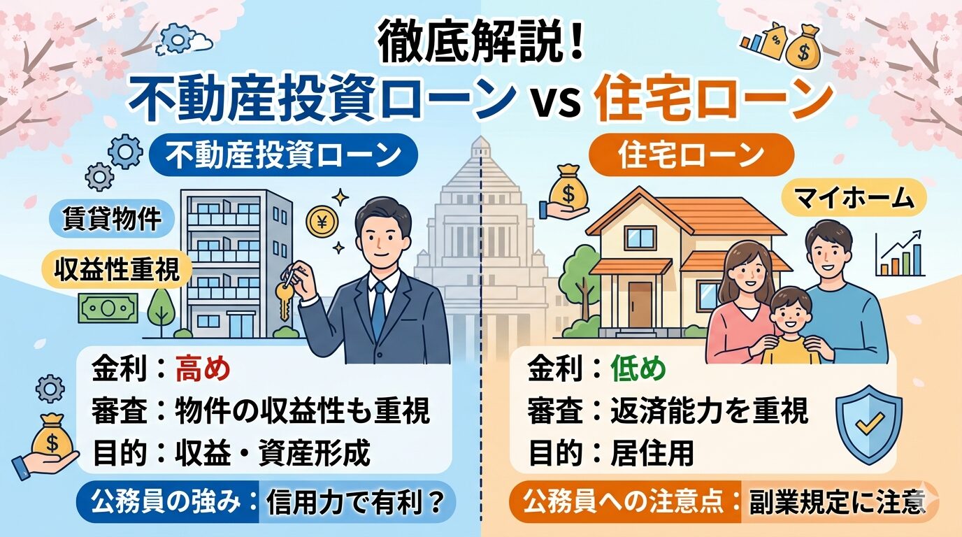 不動産投資ローンと住宅ローンの違いを徹底解説｜公務員が融資を受けるときの注意点も